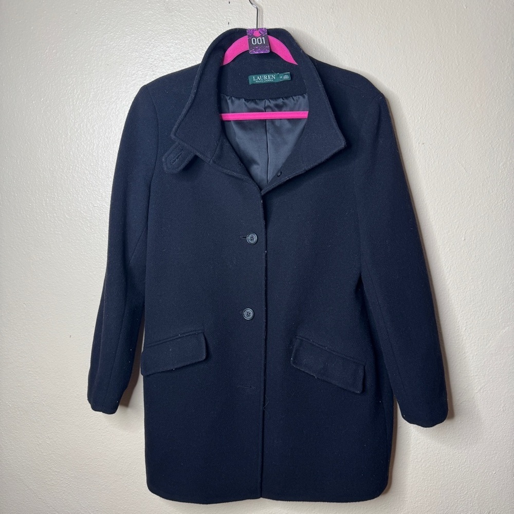 Lauren Ralph Lauren Coat Women's 12 Black Single - Breasted Peacoat Wool Blend
